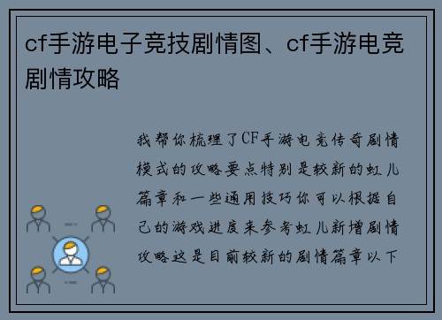 cf手游电子竞技剧情图、cf手游电竞剧情攻略